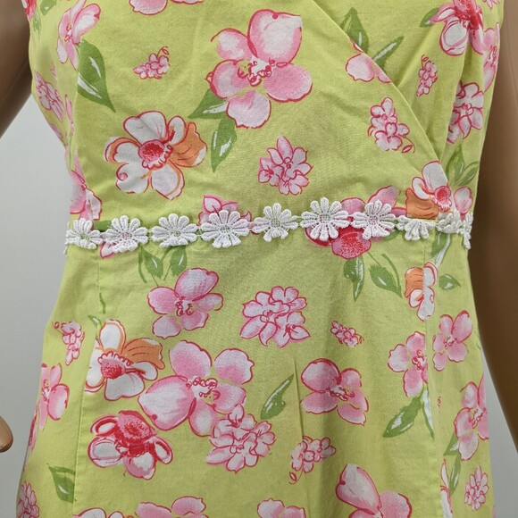 Vintage y2k Bay Studio Midi Dress Faux Wrap Floral Green Crochet Size Petite M - Picture 5 of 10